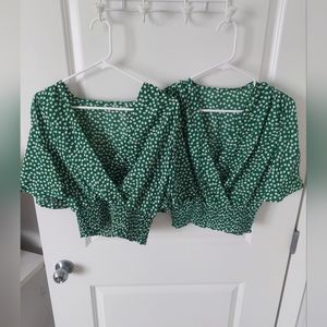 Green Floral Print Tops by Shein ~ lot of 2!